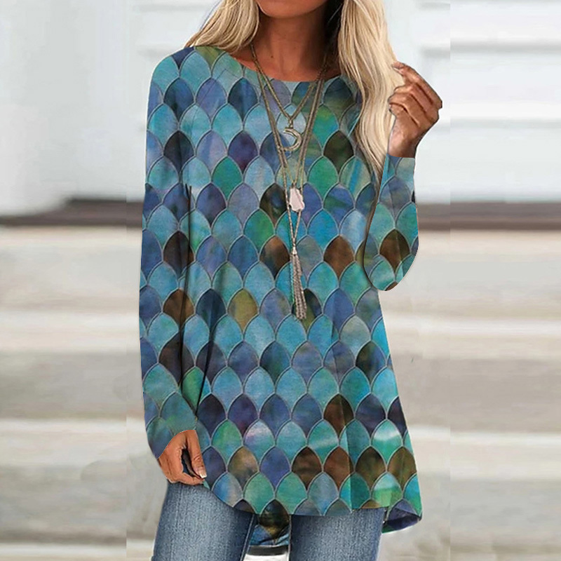 Wear Loose Long Sleeve Digital Printing T shirt Scale Pattern S - Shop at LoveMi