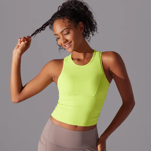 Women's Long High Elastic Sports Vest With Chest Pad Yellow - Shop at LoveMi