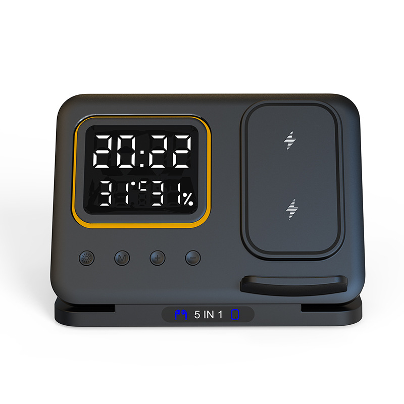 15W 5-in-1 Wireless Charger Stand - LED Alarm Clock Fast Charging Dock Station - Picture 10 of 11