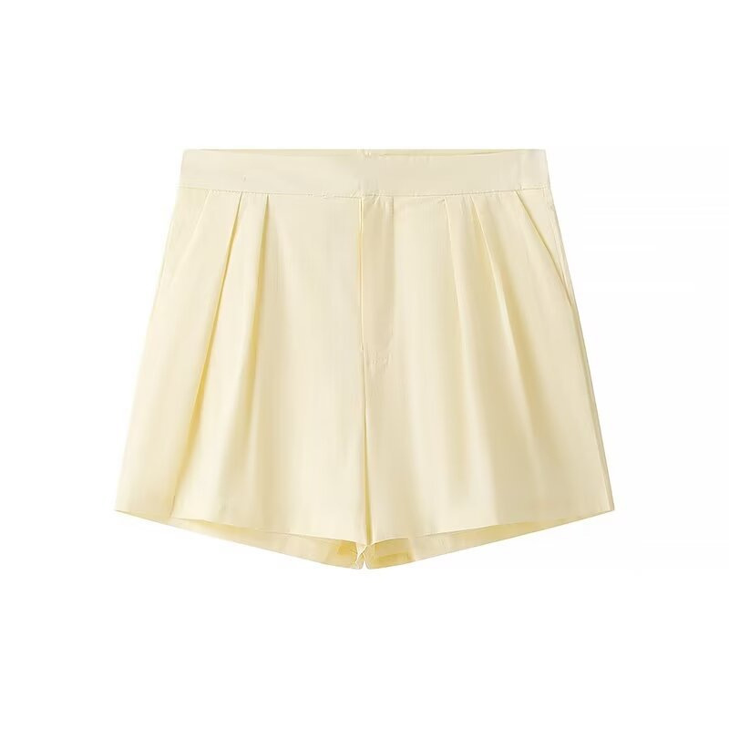 Retro Crew Neck Sleeveless Vest Waistcoat High Waist Pleated Casual Shorts Suit