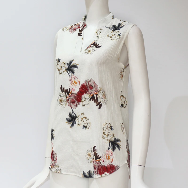 Title 10, Sleeveless floral print V-neck chiffon shirt