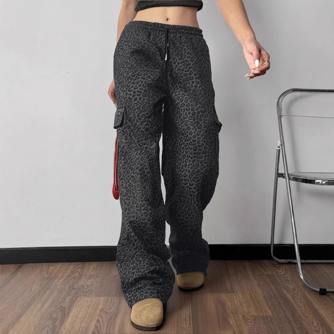 Printing Stylish Multi-pocket Street Overalls Loose-fit Tappered Trousers - Image 1