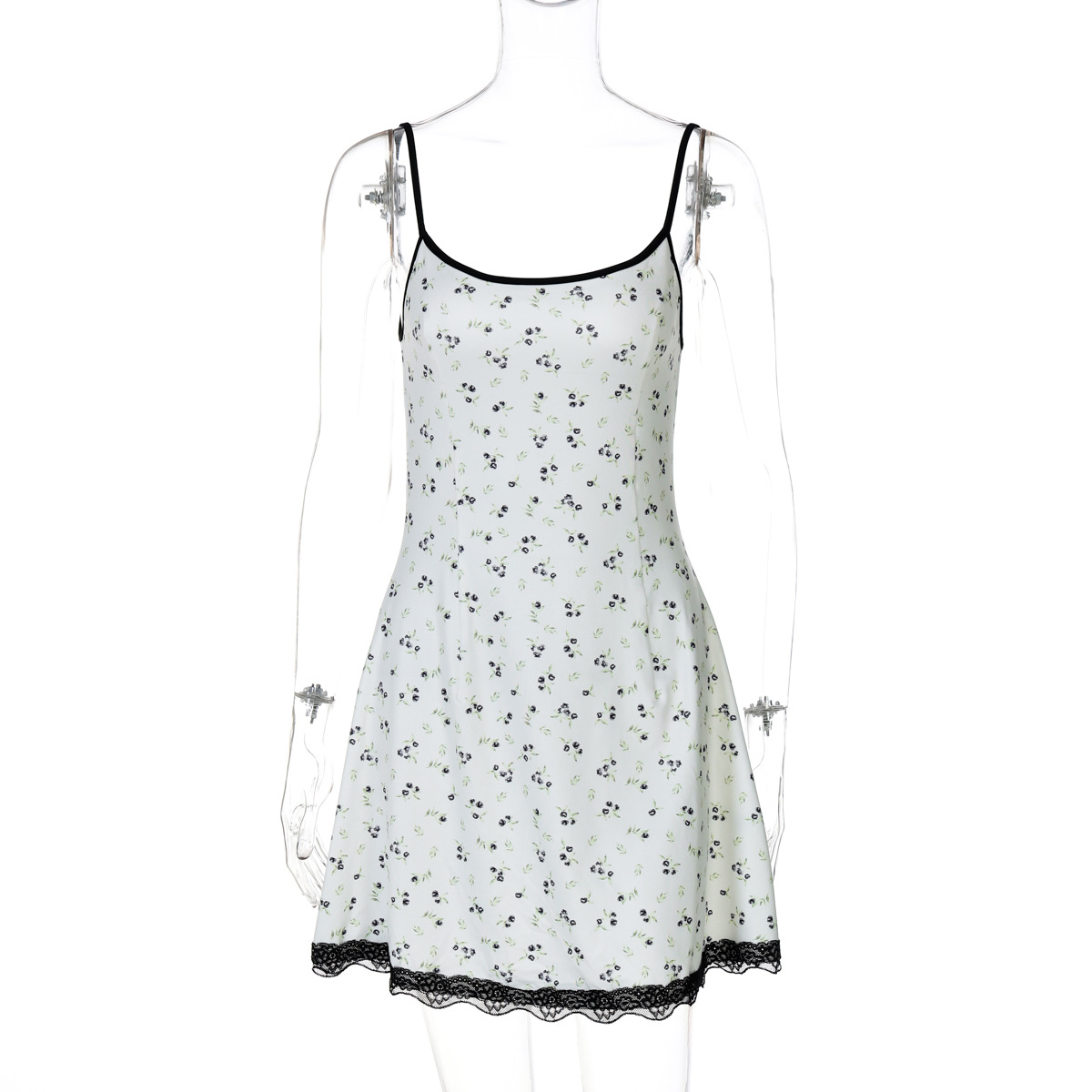 Floral Print Sexy Short Lace Trim Women's Camisole Dress Floral - Shop at LoveMi