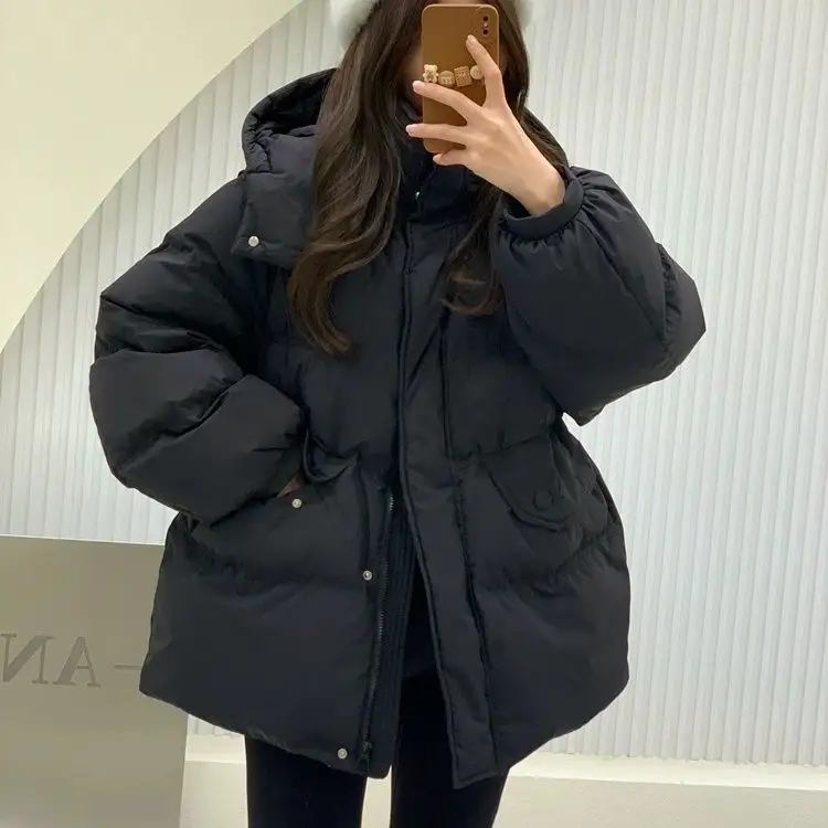 Mid-length Casual Loose-fitting Insulated White Duck Down