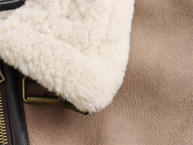 Women's Loose Long Sleeve Lamb Wool Splicing Coat