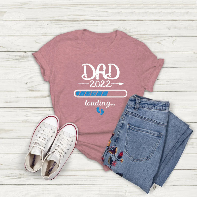 Short Sleeve Pullover Progress Bar DAD Printed Gray Round-collar T-shirt For Men And Women