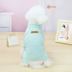Thin VIP Bichon Small Dog Cat Homewear Pajamas - Korean Striped Homewear Blue - View 1