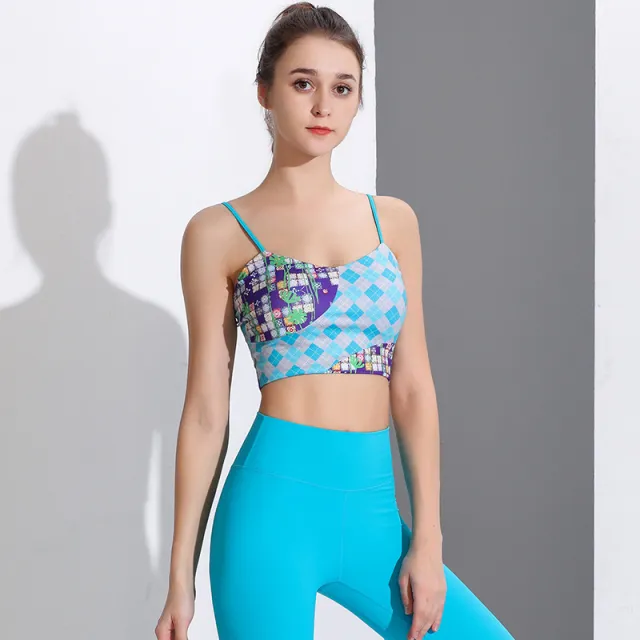 Yoga Clothes Printed Vest Spaghetti Strap Beauty Back One piece Green - Shop at LoveMi