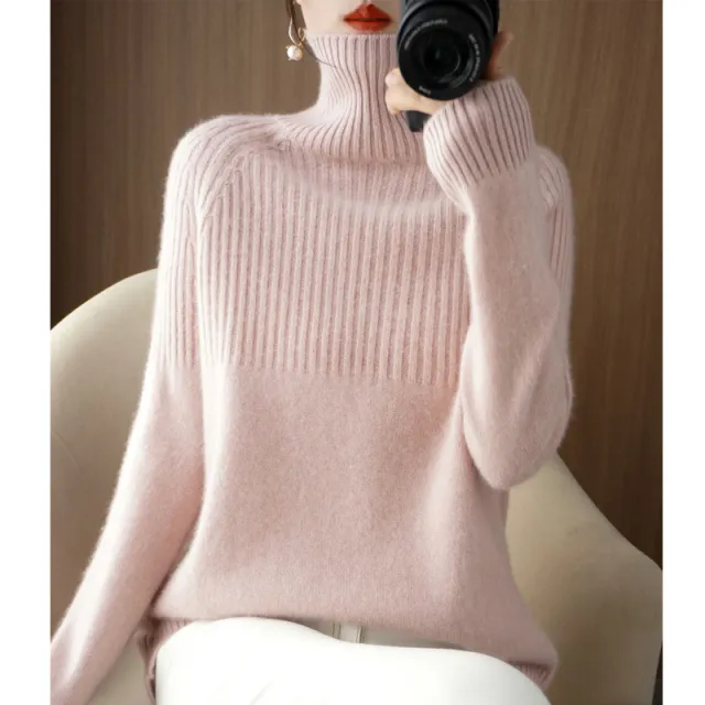 Loose High neck Sweater Base Layer For Women Pink - Shop at LoveMi