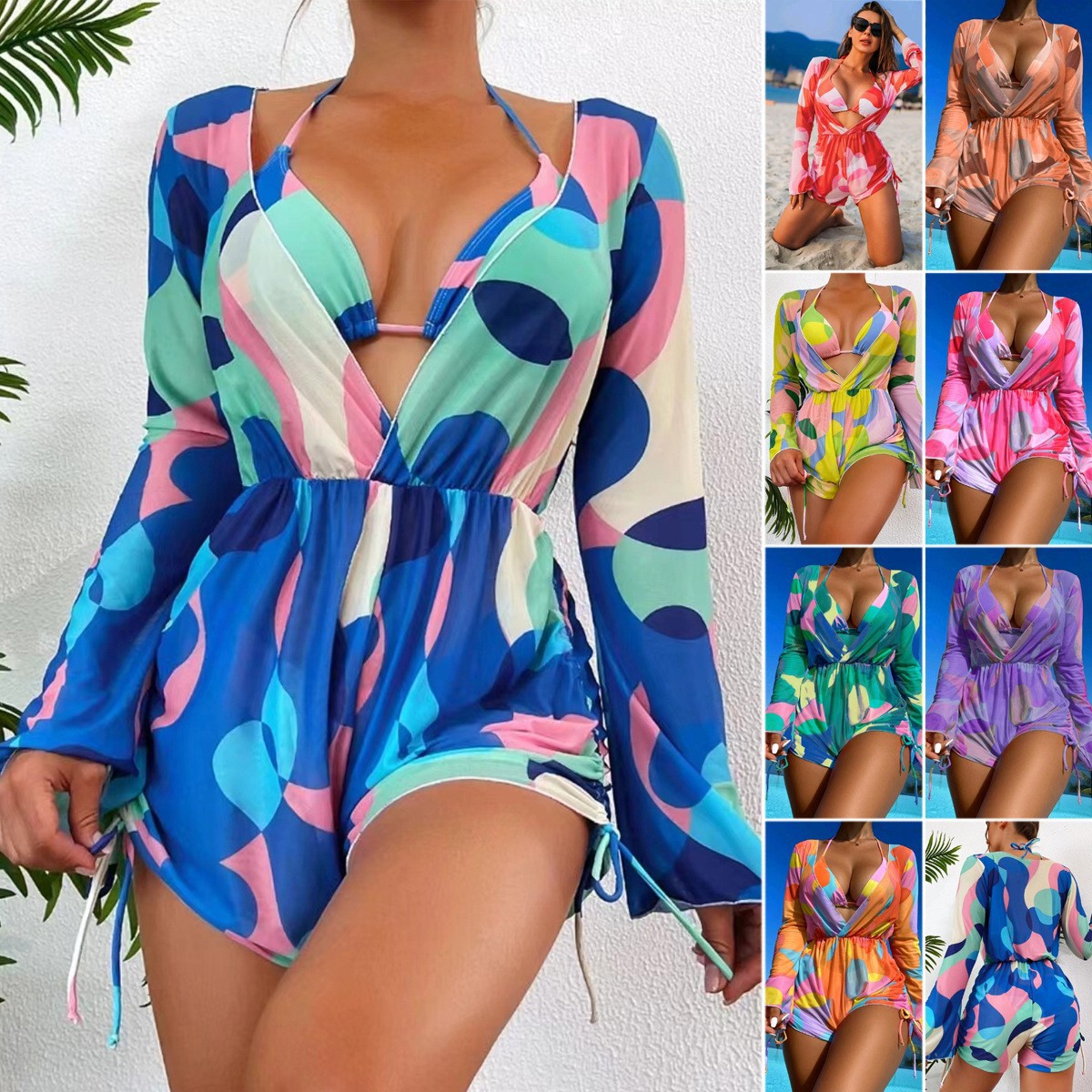 New Style Swimsuit One-Piece Long-Sleeve Mesh Cover-Up Bikini Three-Piece Swimwear For Women