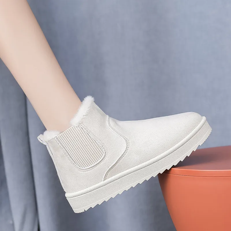 Fleece-lined Plus Size Short Boots Cotton Shoes Women's Cotton Snow Boots - White
