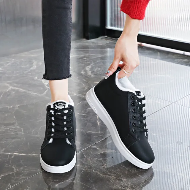Women's Cotton Shoes With Fleece Sports Flat Sneakers Black - Shop at LoveMi