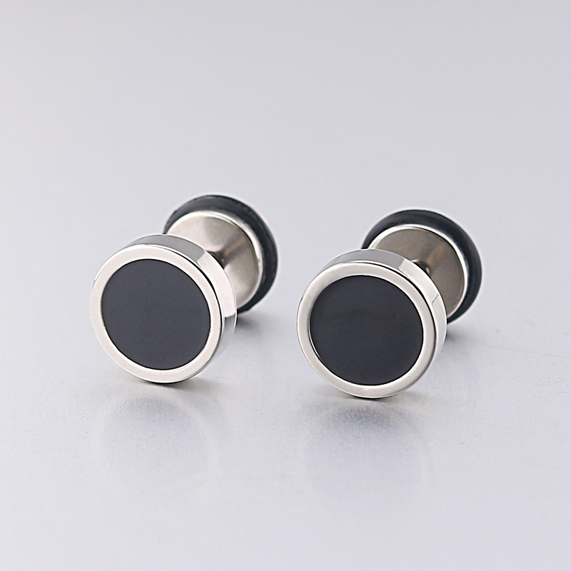 Korean Style Titanium Steel Round Black Dripping Stud Earrings