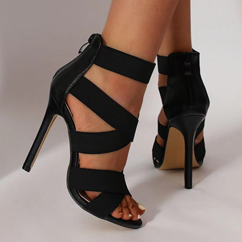 Womens Stylish High-heeled Sandals With A Back Zipper