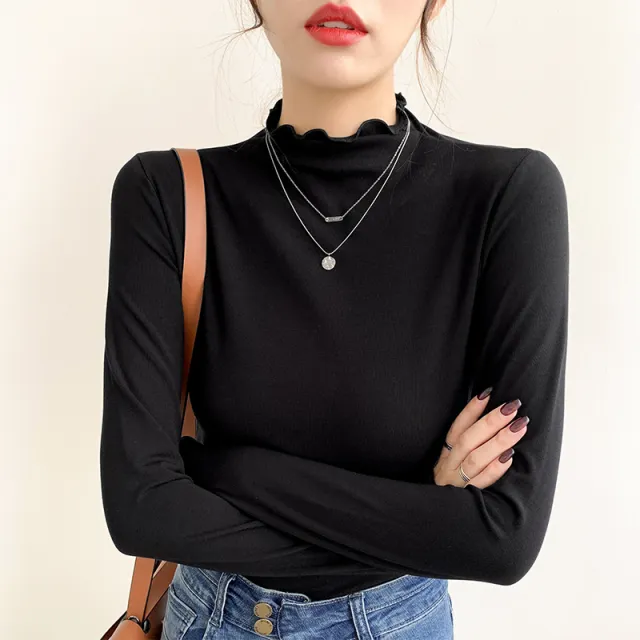 Women's Viscose Fiber Half Turtleneck Bottoming Shirt Black - Shop at LoveMi
