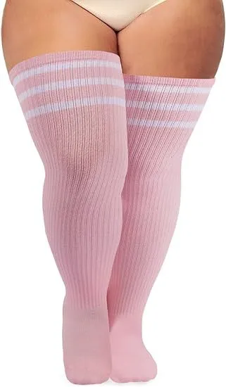 Plus sized Plus Size Knee Socks Long barreled Compression Stockings Pink And White Stripes - Shop at LoveMi