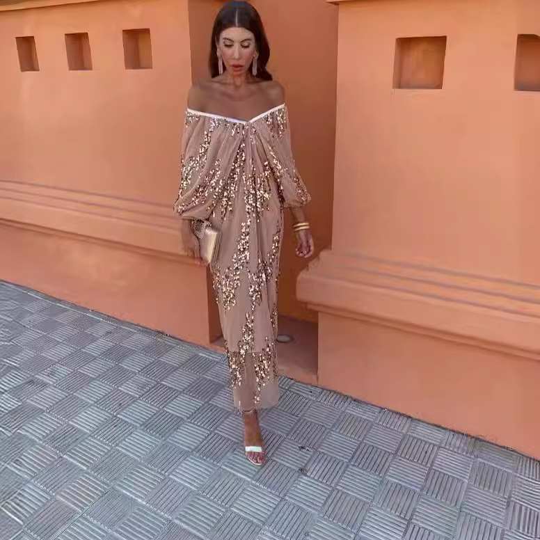 Sequin Batwing-Sleeve Long Dress, picture 6 of 6
