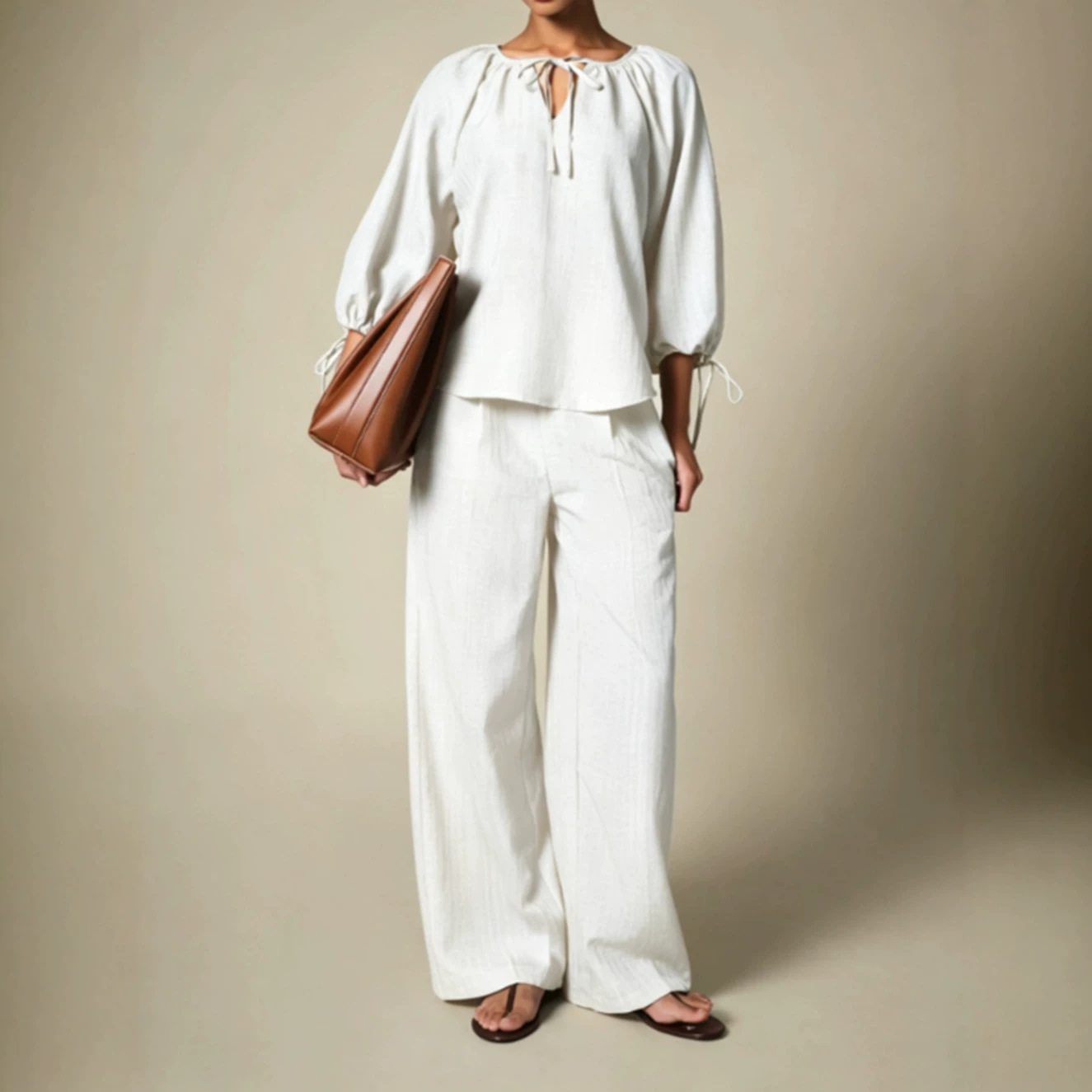 Casual Lace-up V-neck Cropped-sleeve Pants With Pockets Womens Set