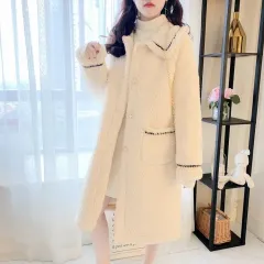 Mid-length Versatile Lamb Wool Women's Coat For Petite - Apricot - View 1