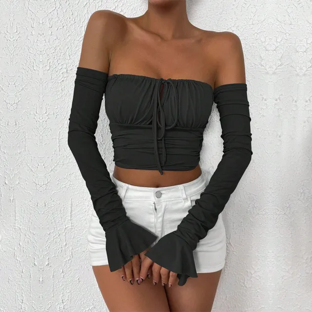 Women's Fashion Sexy Style T shirt, Unique Design Sense, Niche Bustier Short Top For Autumn And Winter Black - Shop at LoveMi