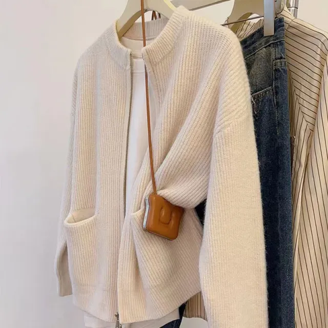 Design Temperature sensitive Soft Wind Soft Glutinous Sweater Coat Beige - Shop at LoveMi