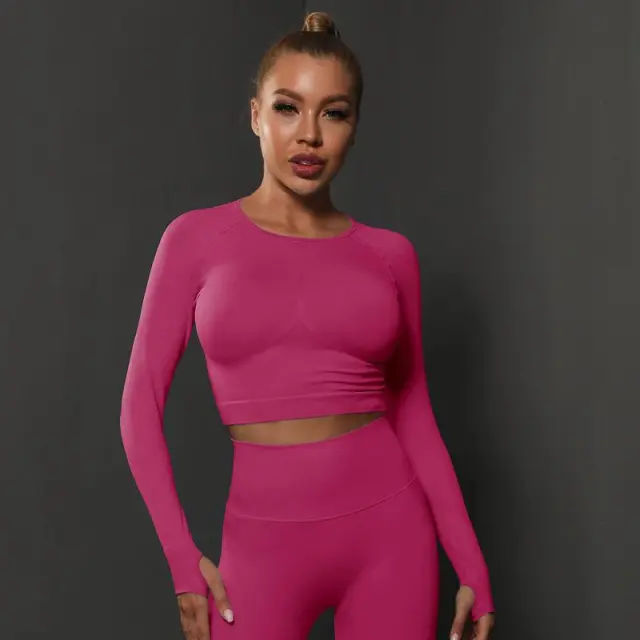 Seamless Knitted Solid Color Peach Tight Top Rose - Shop at LoveMi