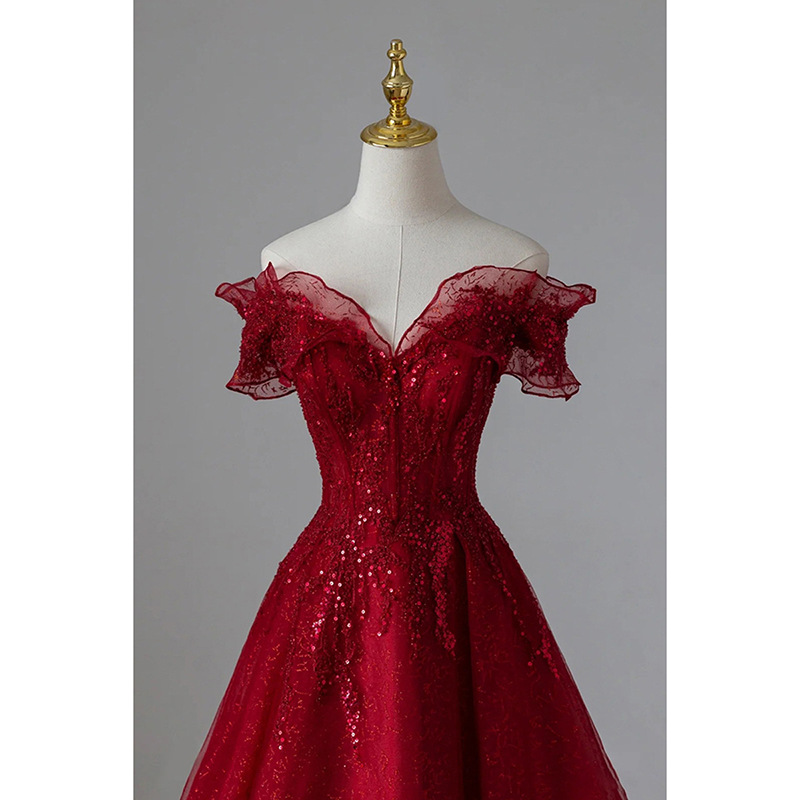 Off-shoulder Red Evening Dress For Women