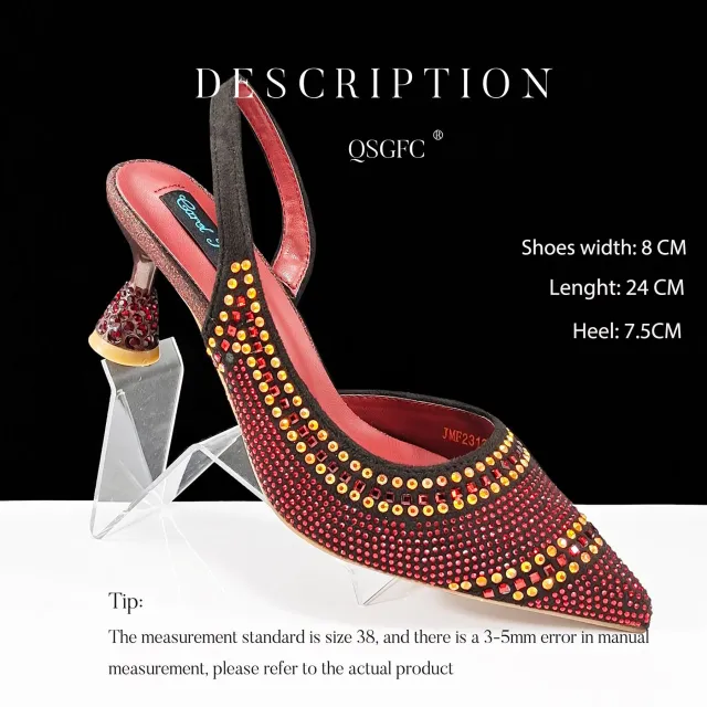 Fashion Simple Pointed Striped Hot Drilling Women Low cut High Heels Wine - Shop at LoveMi