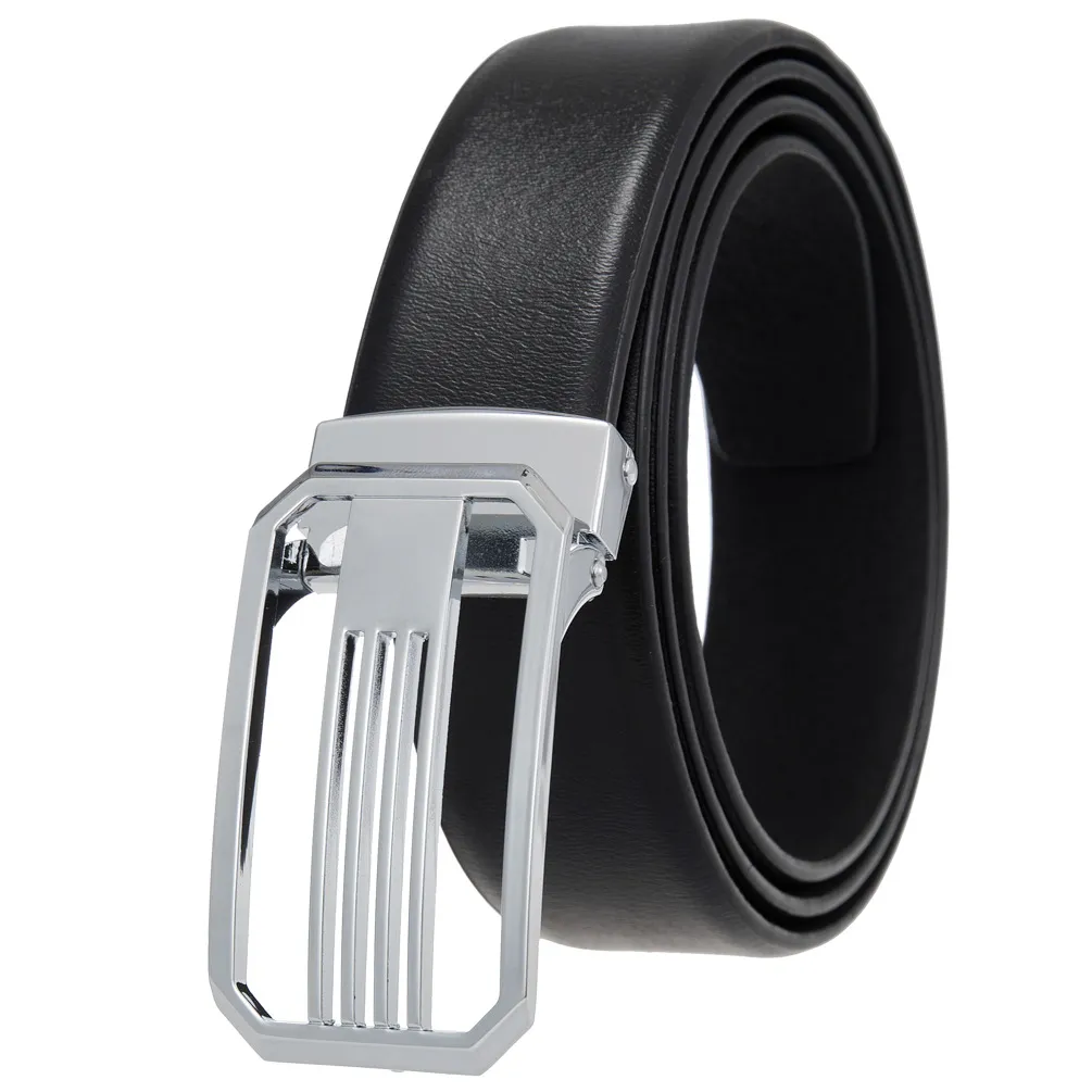 Pin Buckle Belt Two-layer Cowhide Punching Belt - Chrome Black Belt
