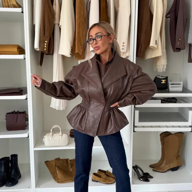 Women's New PU Leather Jacket Coat Brown - Shop at LoveMi