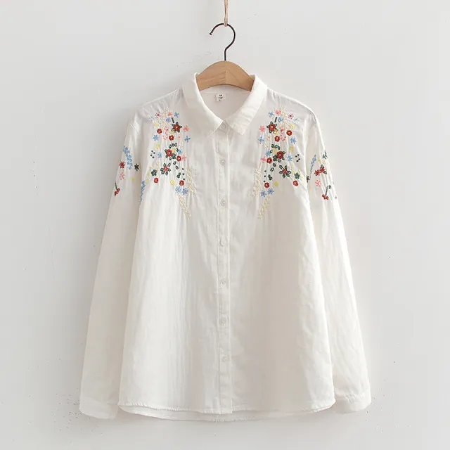 Double layer Yarn Embroidery Little Flower Student Undershirt White - Shop at LoveMi