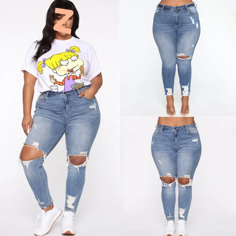 Women Clothes Ripped Plus Size Ladies Denim Pants Jeans