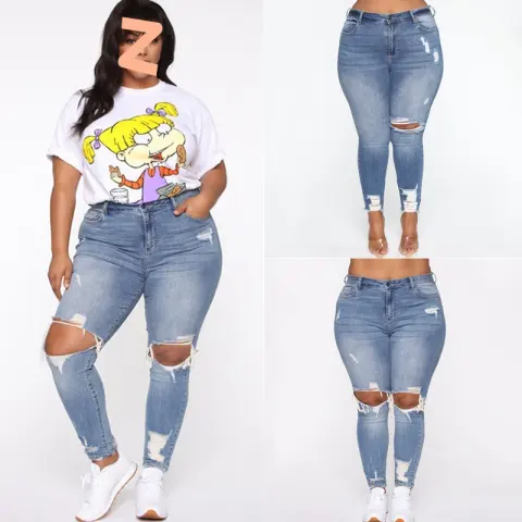 Women Clothes Ripped Plus Size Ladies Denim Pants Jeans