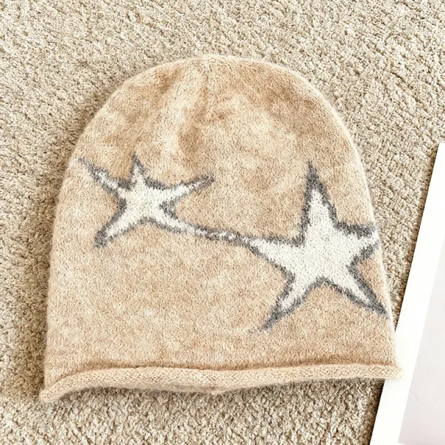 Japanese style Harajuku Street styled Edgy Star knit Beanie Khaki - Shop at LoveMi