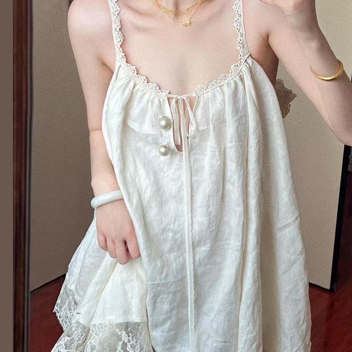 Women's High-End Lace Trimmed Camisole Nightgown