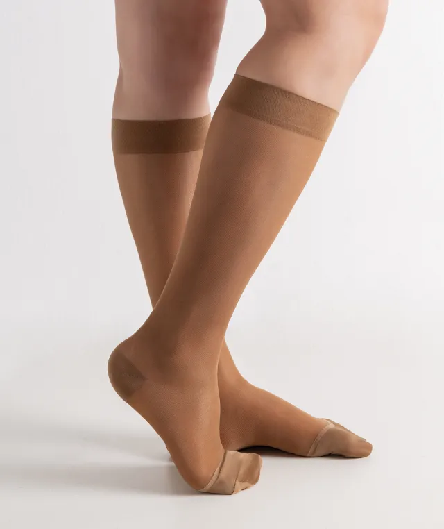 Women's Solid Color Minimalist Thin Compression Stockings Deep Flesh Color Toe Cover - Shop at LoveMi