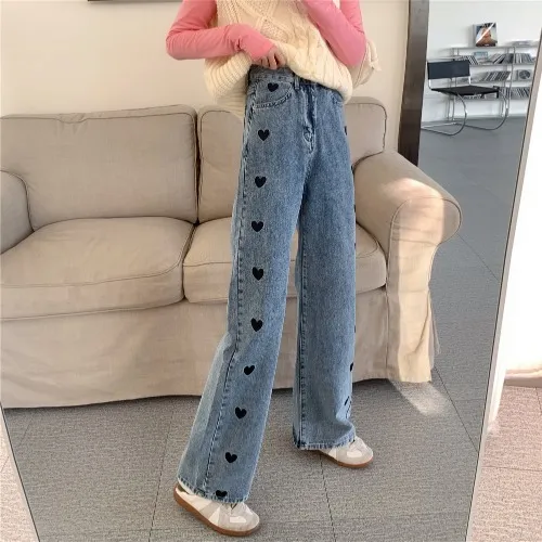 New Design Sense Straight Loose High Waist Love Jeans For Women Blue - Shop at LoveMi