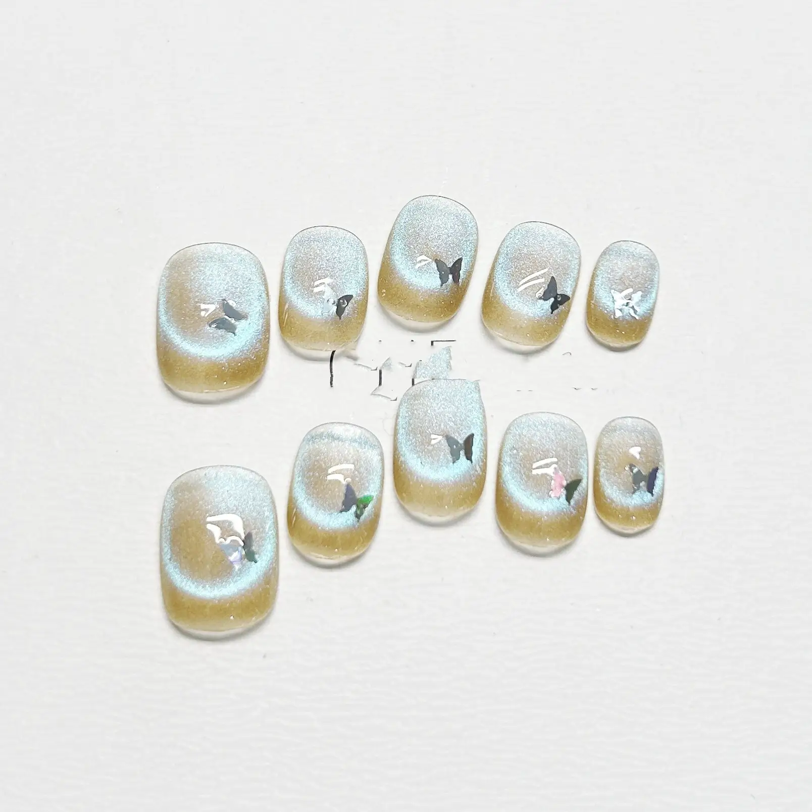 Nail Tip Short Fluorescent Cat Eye Butterfly