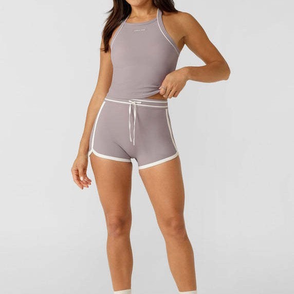 Color-block Nude-effect High-waisted Yoga Shorts For Women