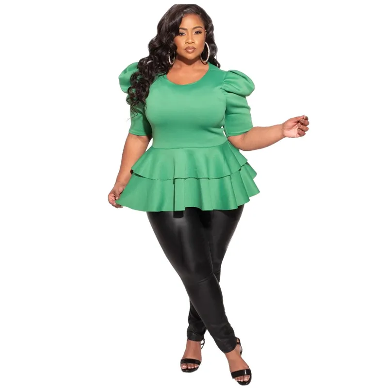 Plus-size Women's Clothing Ruffled Short-sleeve T-shirt Top - Green