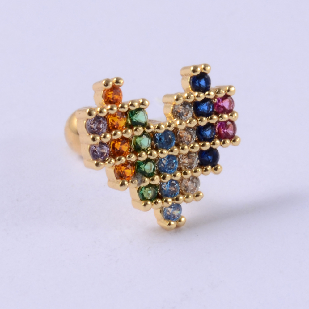 Creative Fashion Copper Inlaid Zircon Love Color Zirconium Ear Bone Stud