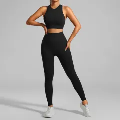 High-strength Running Tight Seamless Yoga Clothes Suit - Black - View 1