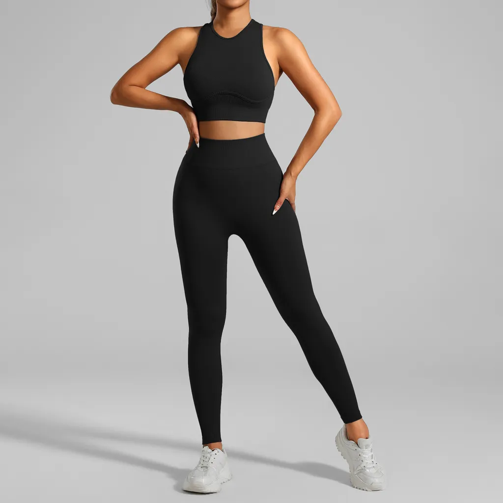 High-strength Running Tight Seamless Yoga Clothes Suit - Black