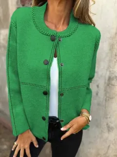 Ins Black-striped Button Cardigan Fashion Sweater Loose Round Neck Long Sleeve Cropped Tops Women's Clothing - Green - View 1