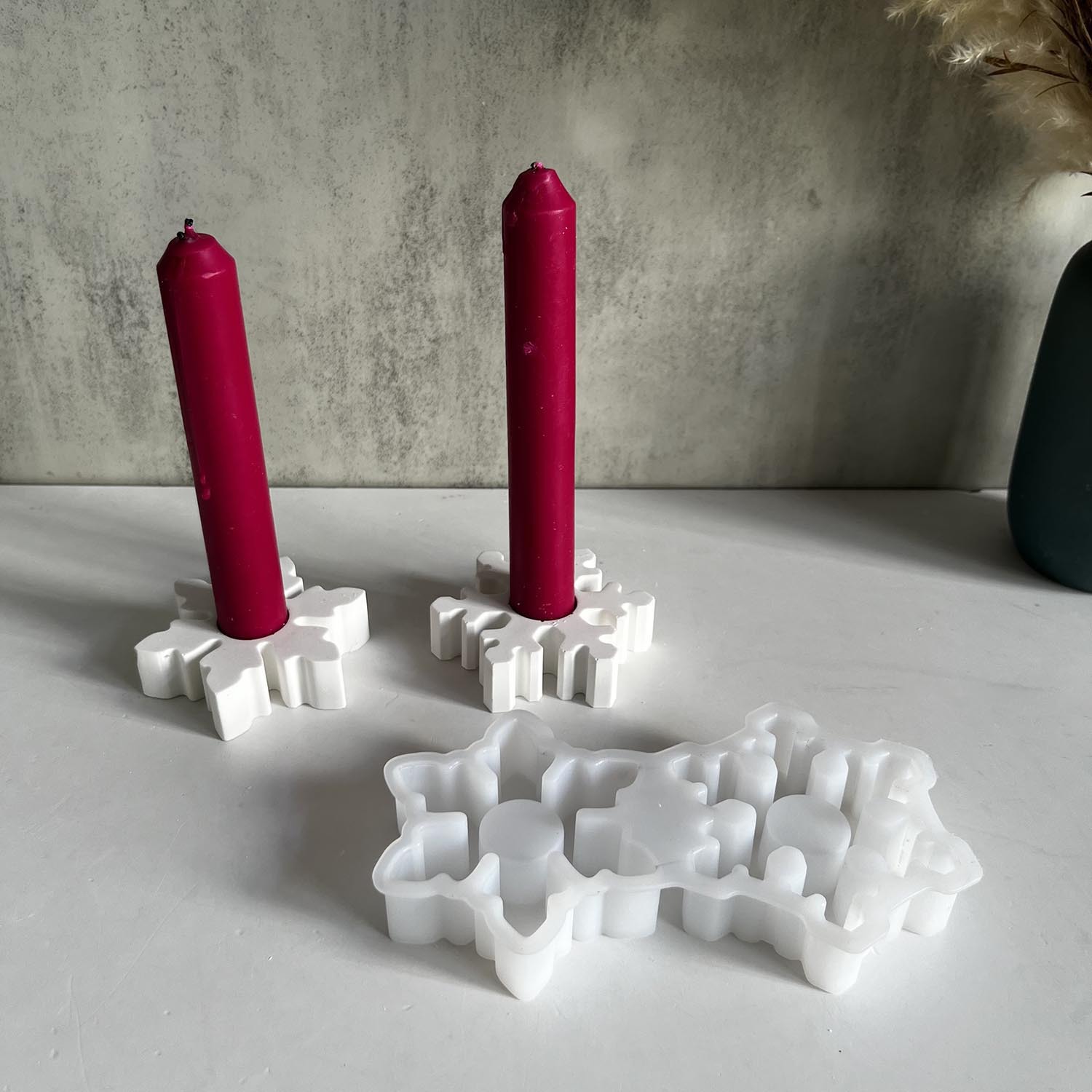 Title 3, Two-piece Snowflake Long Candlestick Silicone Mold