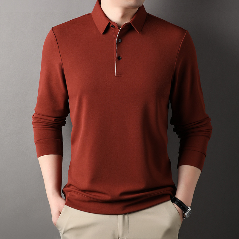Men's Spring Autumn Long-sleeve Polo Shirt With A Turn-down Collar