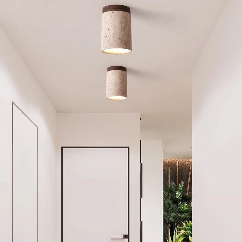 Yellow Cave Stone Wooden Silent Wind Ceiling Lamp