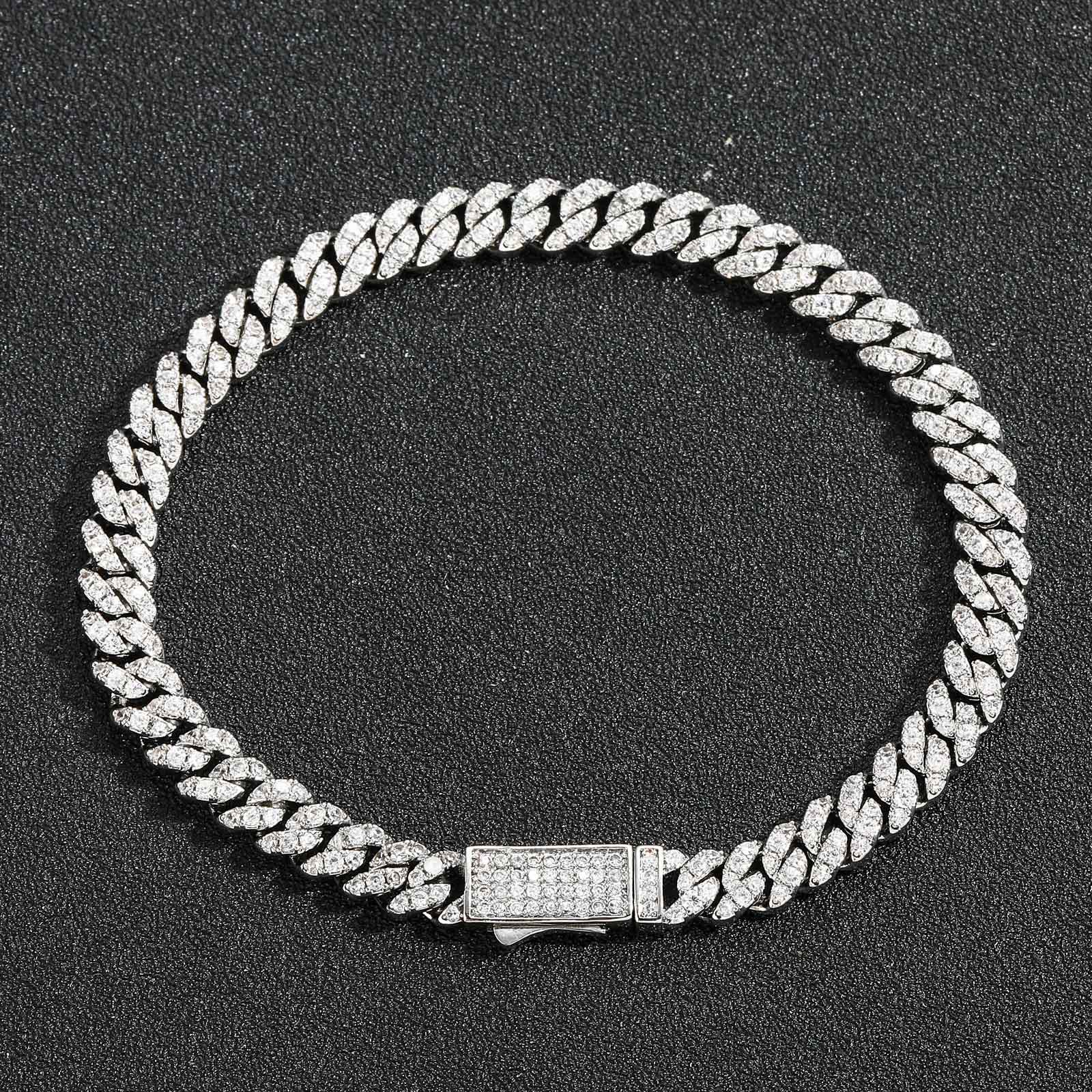 Chain Spring-clasp Single-row Zircon Personalized Versatile Minimalist Mens Hip-hop Bracelet