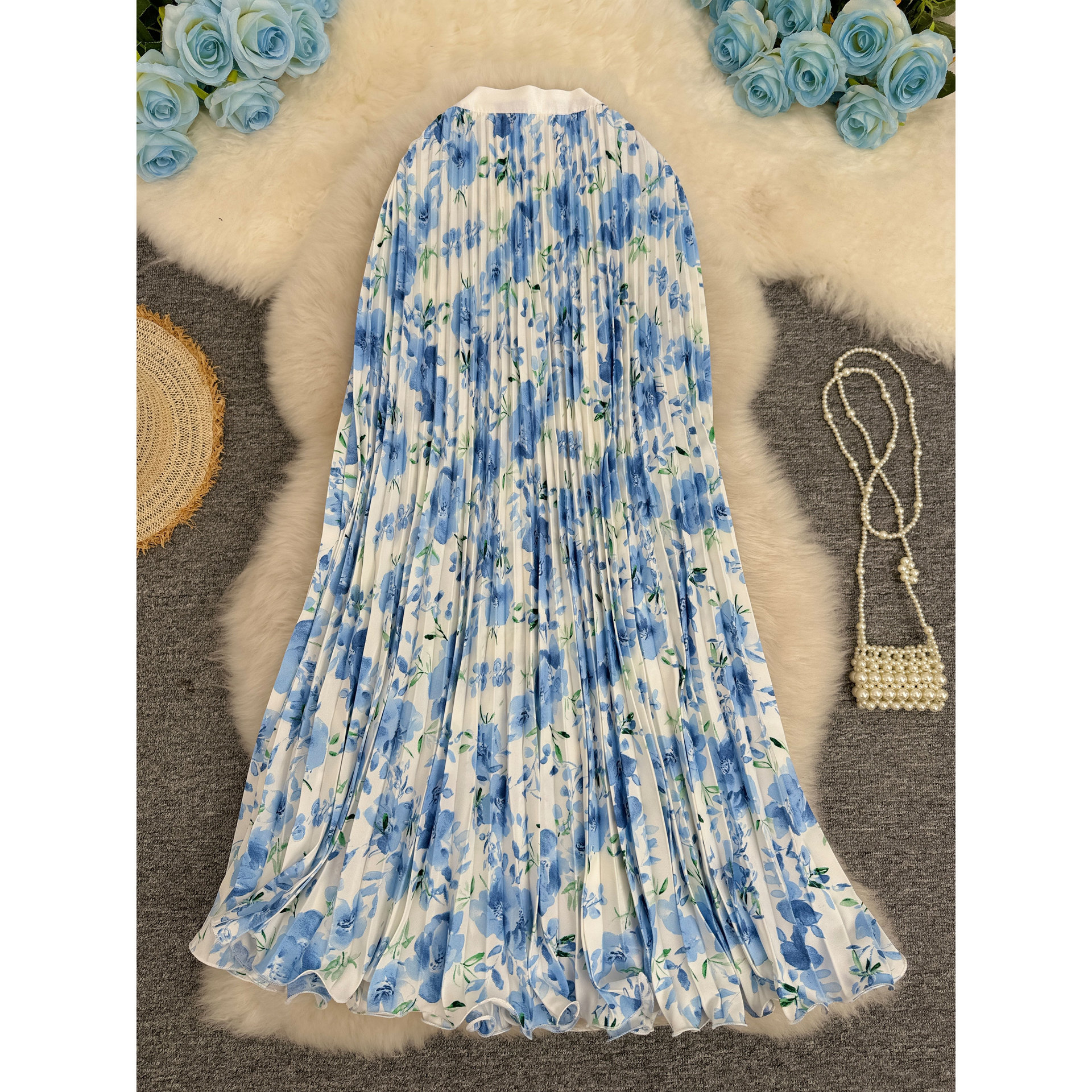 Printed Pleated Skirt For Workwear Versatile And High-waisted