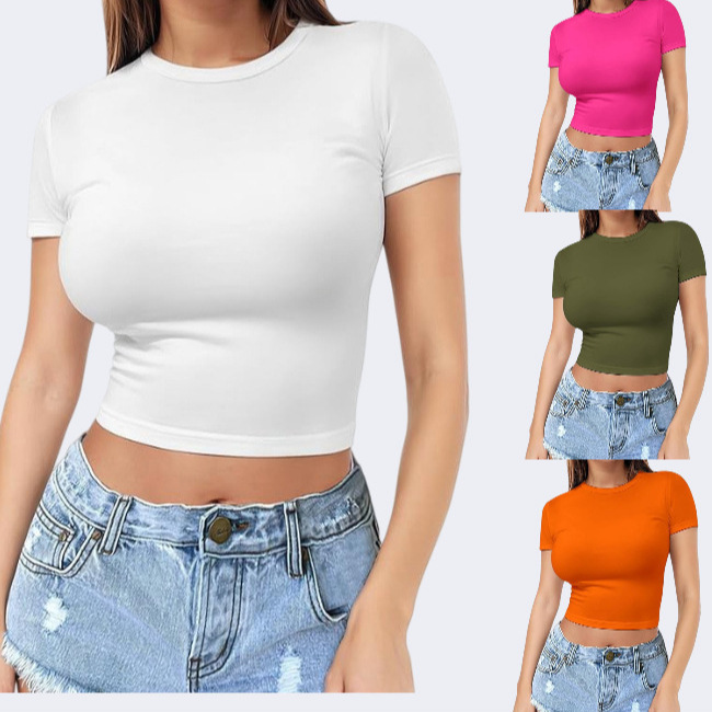Womens Midriff-baring T-Shirt, Sassy Summer Pullover Top